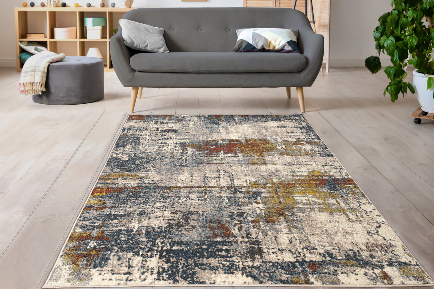 Beige Blue Mustard Brick Red Multicolor Abstract Rustic Area Rug For Living Room Bedroom