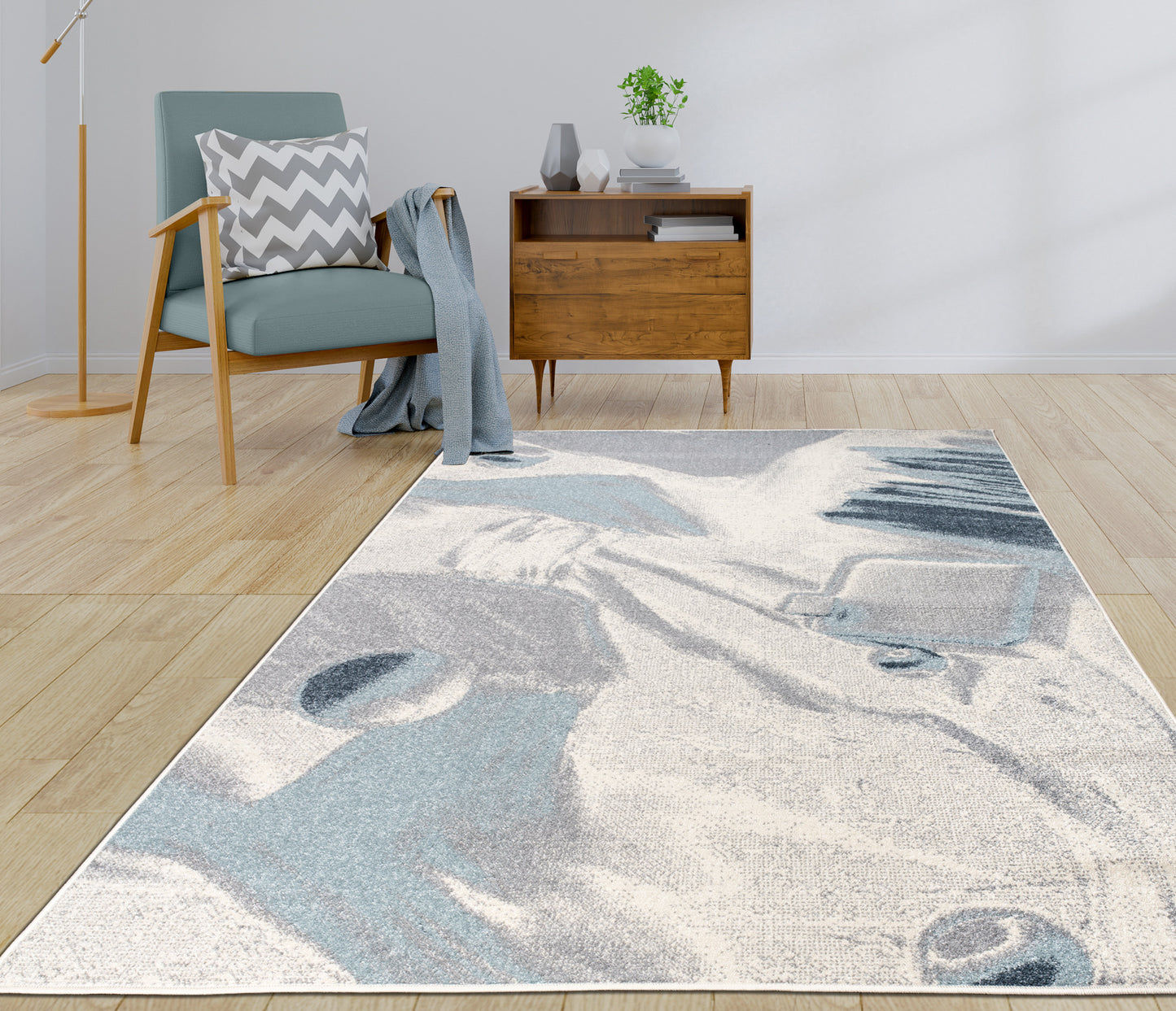 LaDole Rugs Abstract Rustic Minimalist Contemporary Rug - Modern Carpet for Living Room, Bedroom, Office, Entrance, and Hallway - Blue, Grey, and Ivory