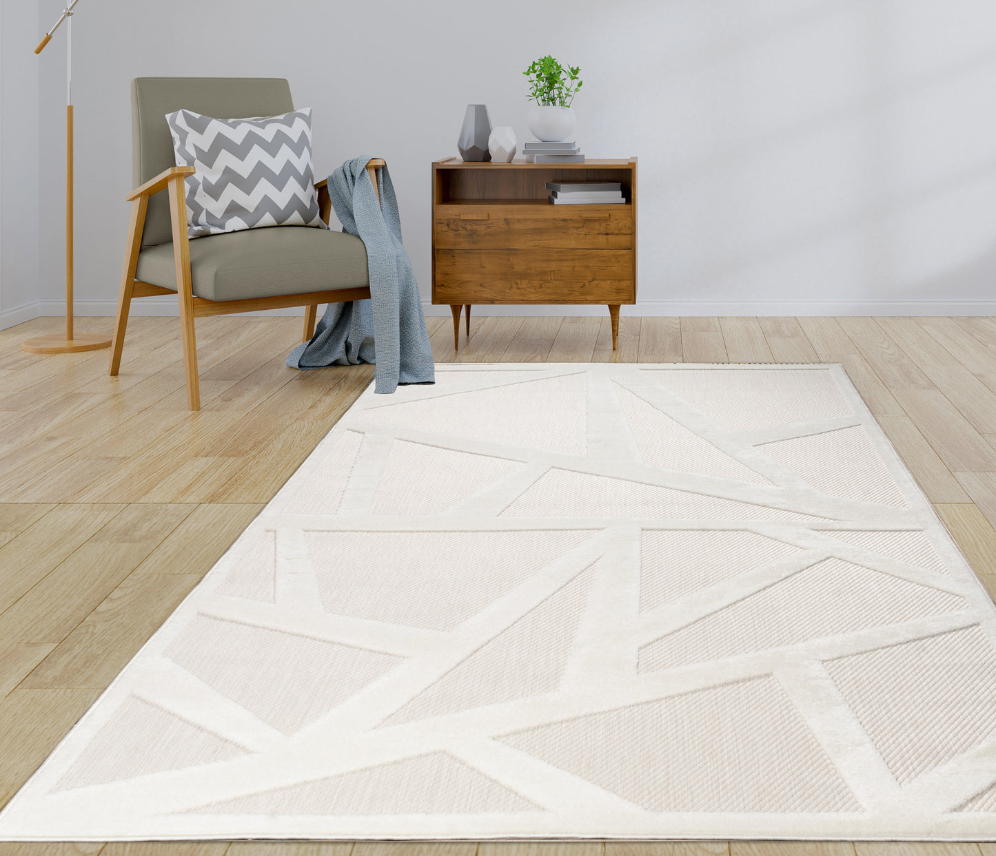 LaDole Rugs Geometric Modern Minimalist Contemporary Area Rug - Soft Carpet for Living Room, Bedroom, Office, Entrance, and Hallway - Cream and Beige