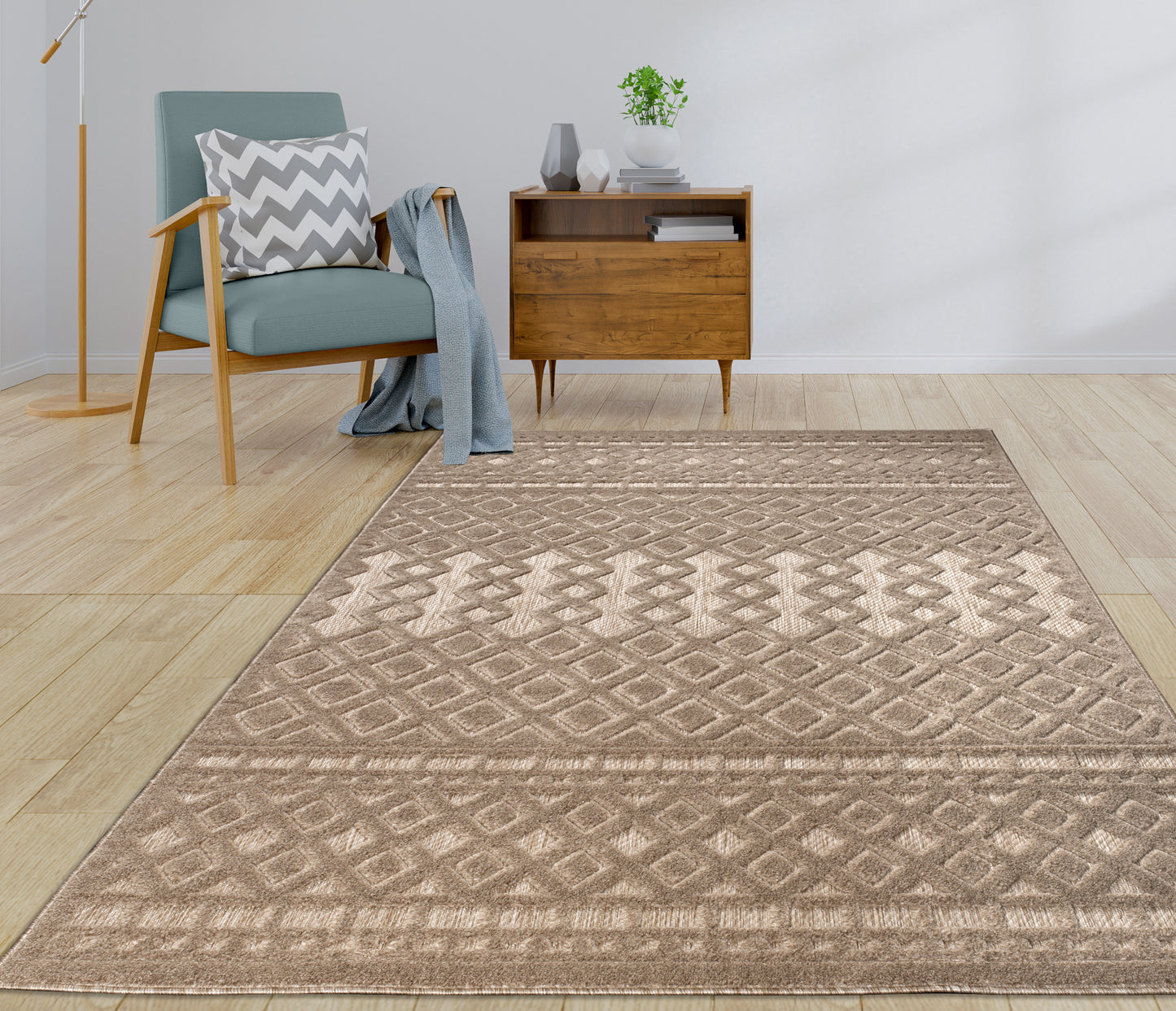 LaDole Rugs Geometric Modern Contemporary Area Rug - Durable Premium Carpet for Living Room, Bedroom, Office, Entrance, and Hallway - Brown, and Cream Beige