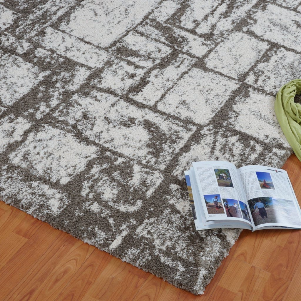 Patch Beige Micro Fiber Shaggy Area Rug - 