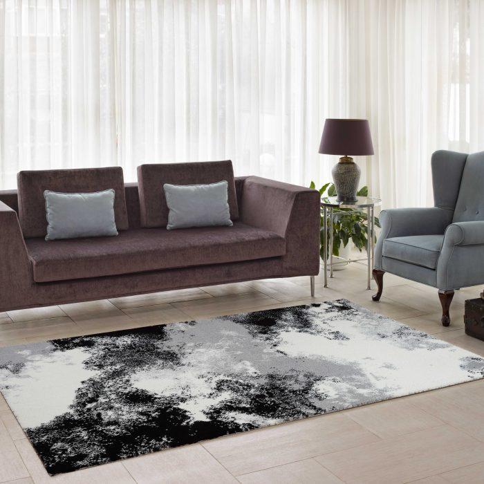 Ruby Grey Cream Micro Fiber Shaggy Area Rug - 