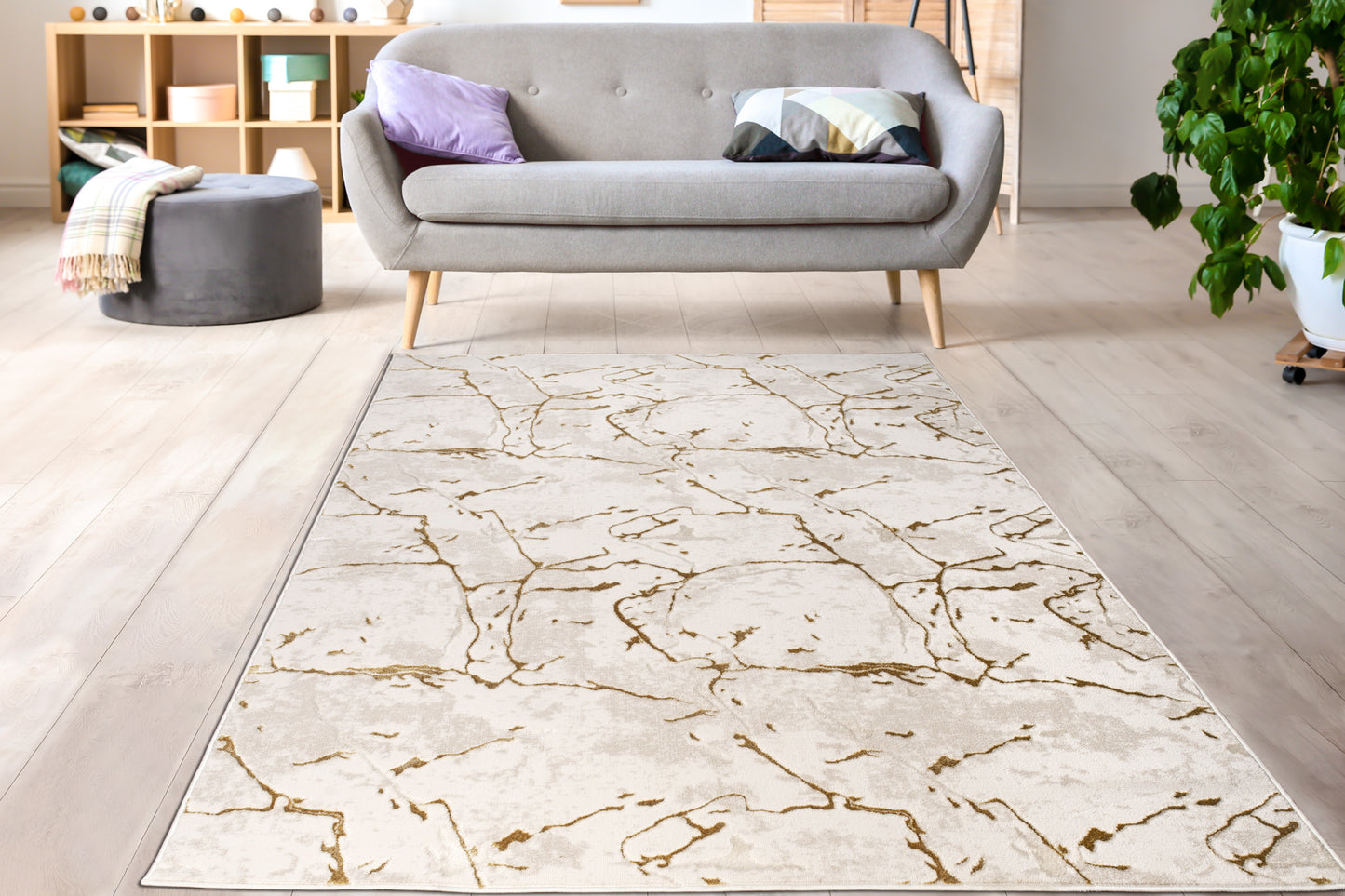 LaDole Rugs Abstract Modern Minimalist Contemporary Rug - Luxury Premium Carpet for Living Room, Bedroom, Office, Entrance, and Hallway - Gold and Beige