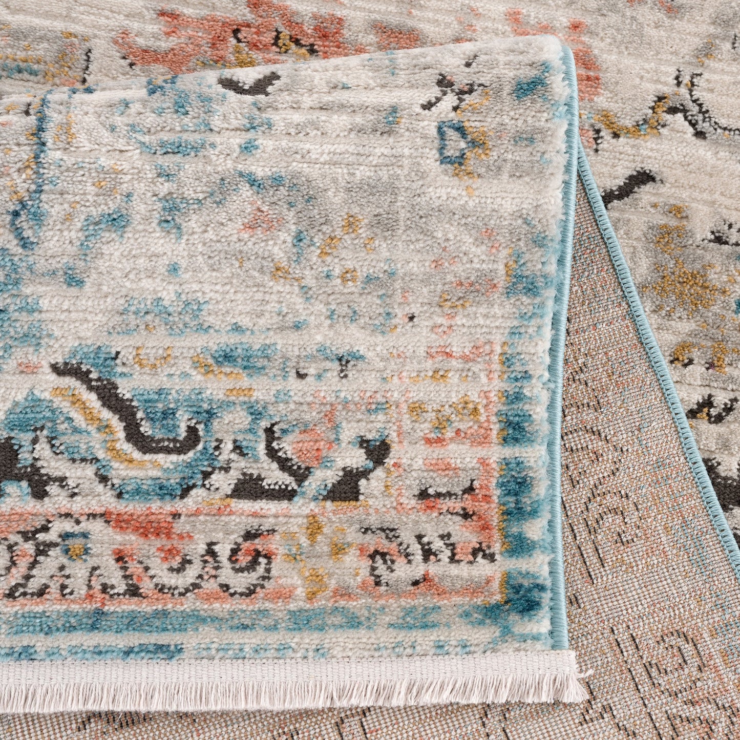 La Dole Rugs Traditional Persian Oriental Paisly Ivory Grey Teal Turquoise Red Orange Area Rug