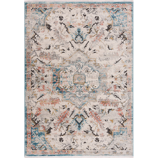 La Dole Rugs Traditional Persian Oriental Paisly Ivory Grey Teal Turquoise Red Orange Area Rug