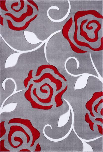 Gray Red Flowers Area Rug