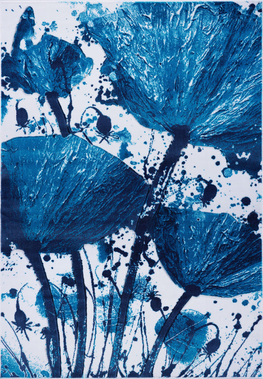 Blue Flower Pattern Rug