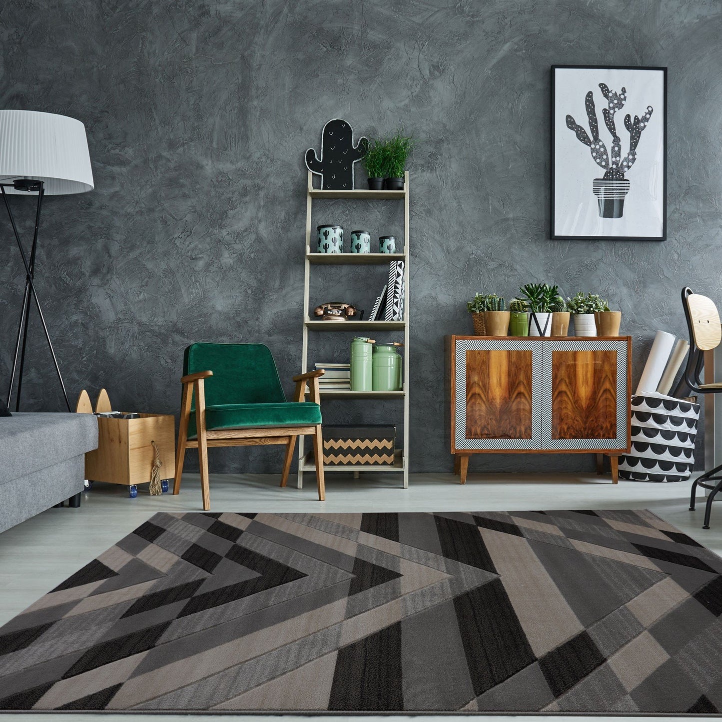 Oakridge Cream Grey Geometric Area Rug - 