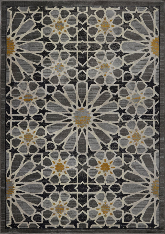 Kingsgate Grey Gold Moroccan Pattern Area Rug - 