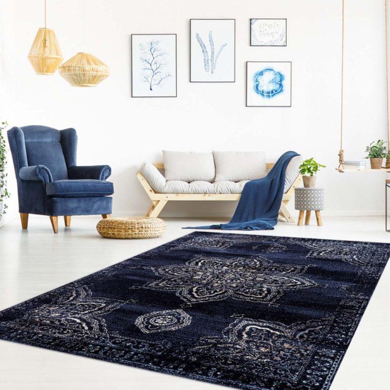 Florida Navy Ivory Traditional Area Rug