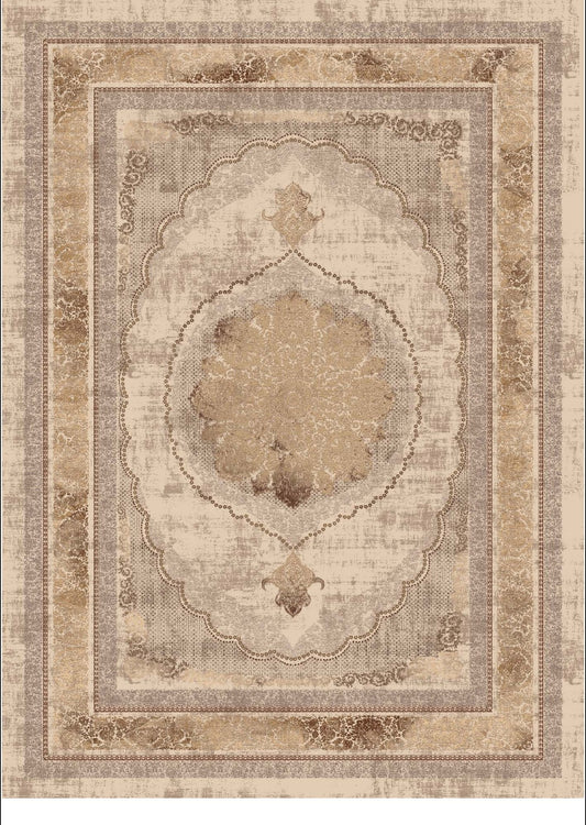 Traditional Cream and Brown Flat Pile Area Rug