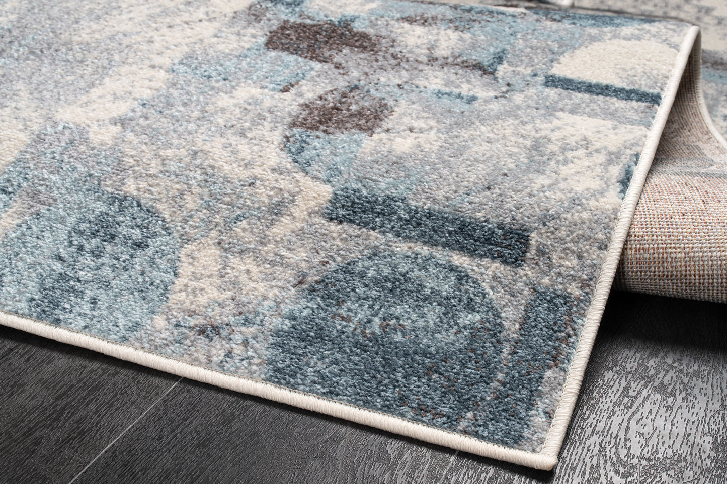 LaDole Rugs Abstract Rustic Modern Contemporary Area Rug - Premium Durable Carpet for Living Room, Bedroom, Office, Entrance, and Hallway - Blue, Brown, and Ivory