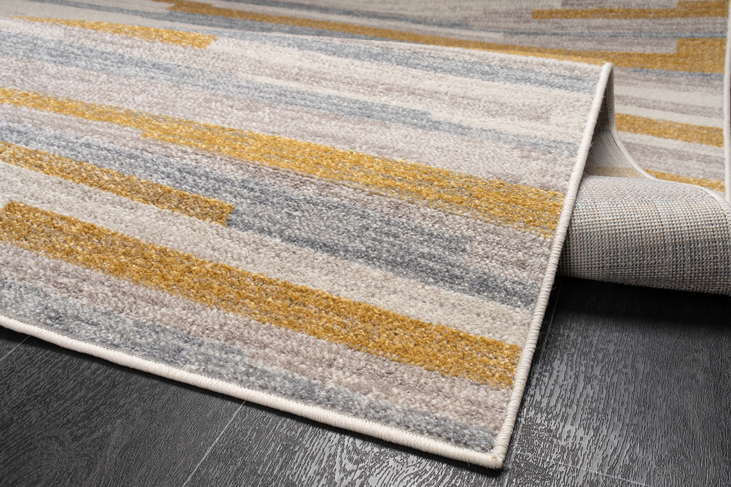 LaDole Rugs Abstract Striped Rustic Minimalist Contemporary Area Rug - Modern Carpet for Living Room, Bedroom, Office, Entrance, and Hallway - Mustard Yellow, Grey, and Beige