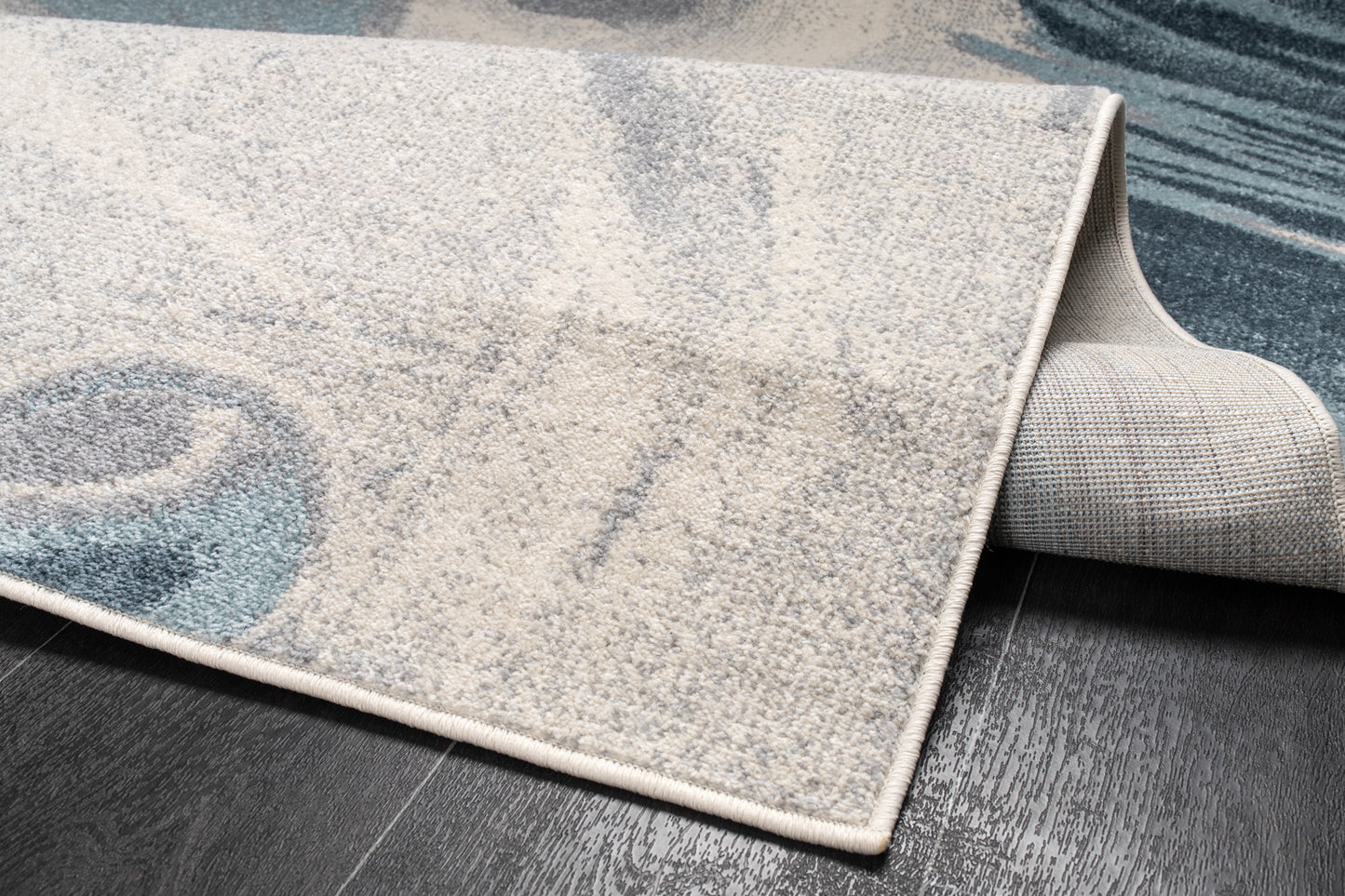 LaDole Rugs Abstract Rustic Minimalist Contemporary Rug - Modern Carpet for Living Room, Bedroom, Office, Entrance, and Hallway - Blue, Grey, and Ivory