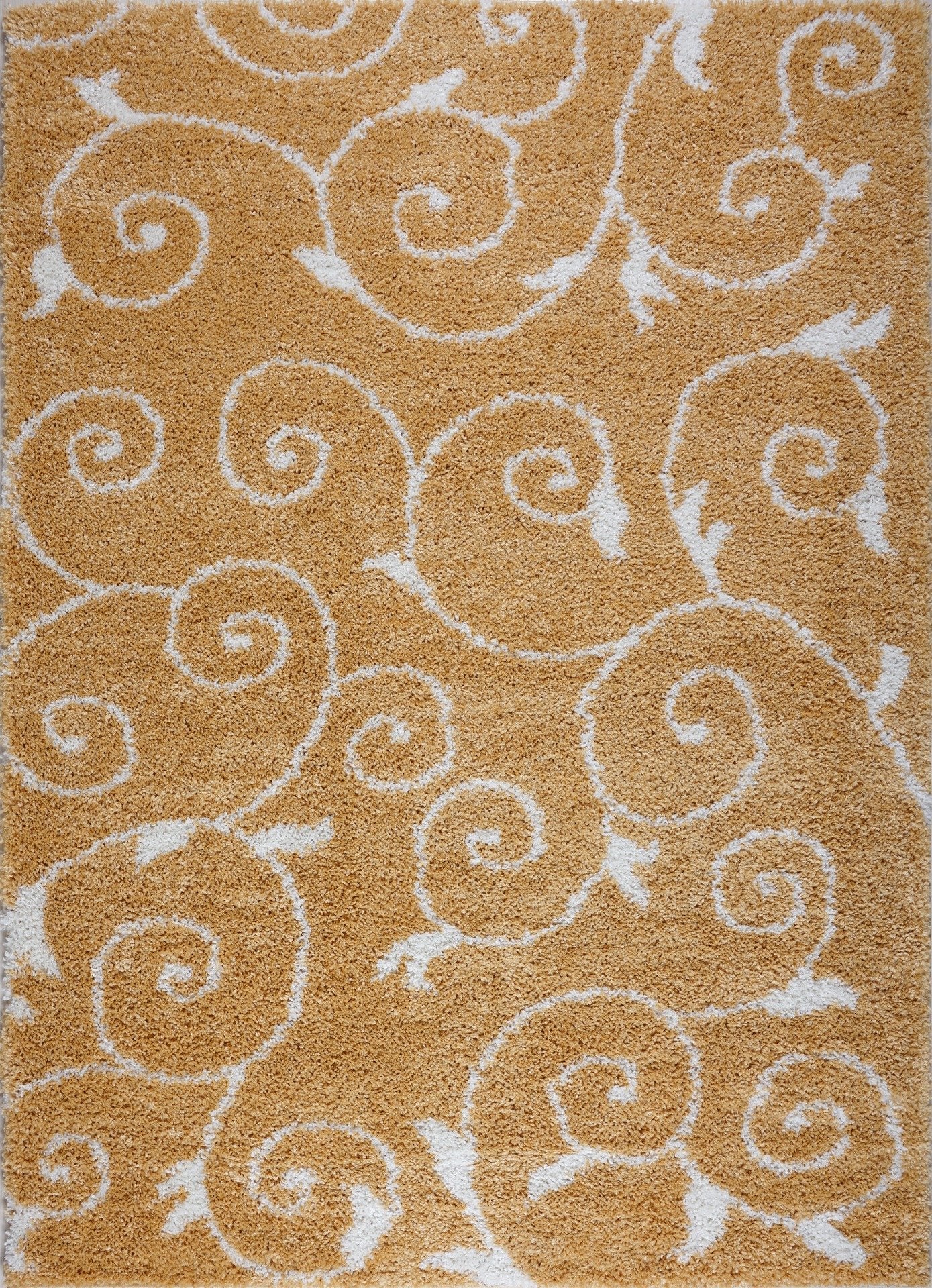 Shaggy Rabat Abstract Pattern Sustainable Spirals Style Indoor Rug in Dark Yellow White