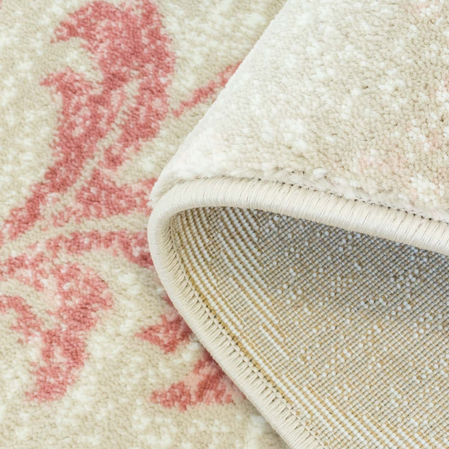 Berna Cream Pink Damask Area Rug - 