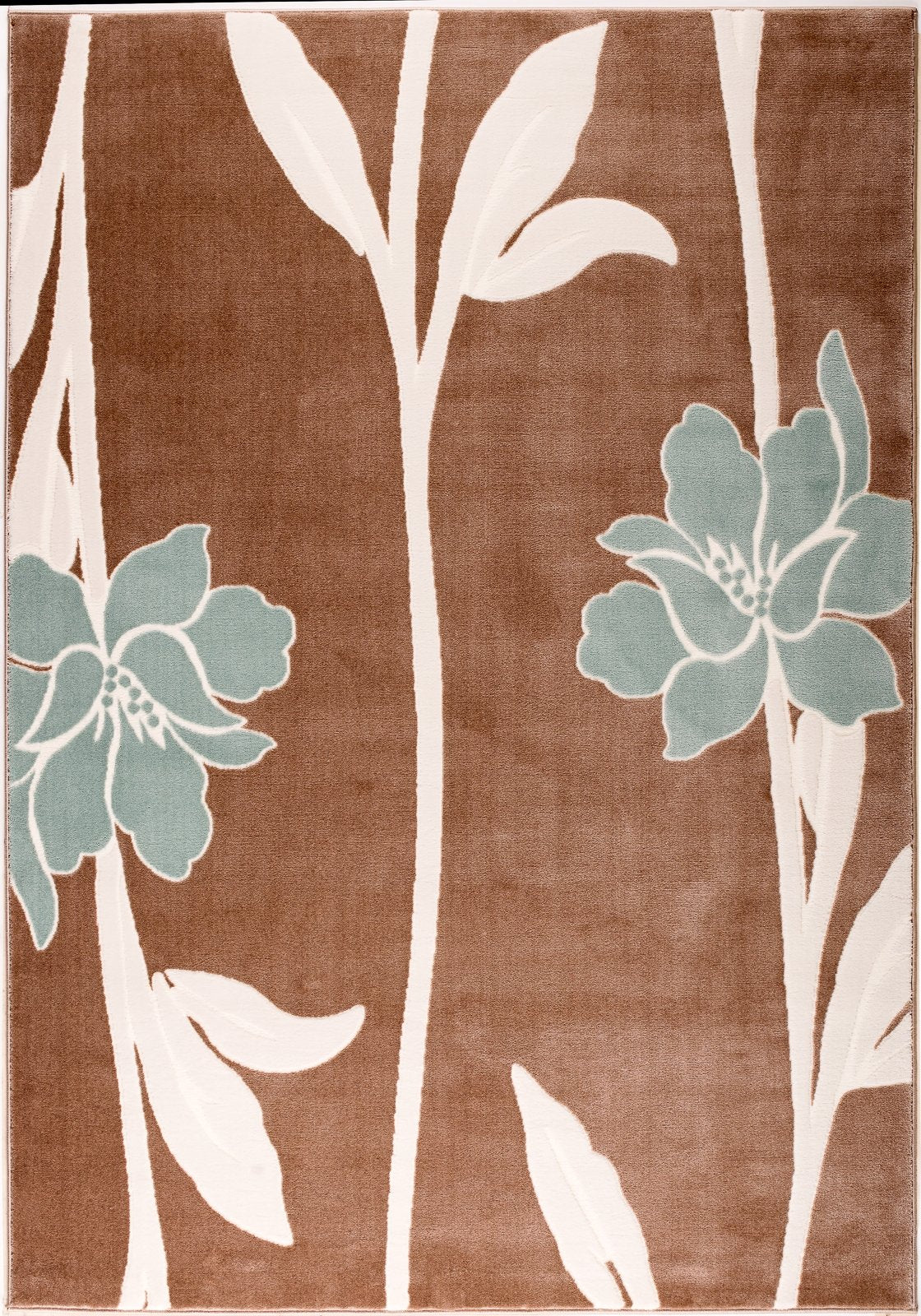 Blue Flowers Pattern Design, Beautiful Area Rug Carpet in Brown