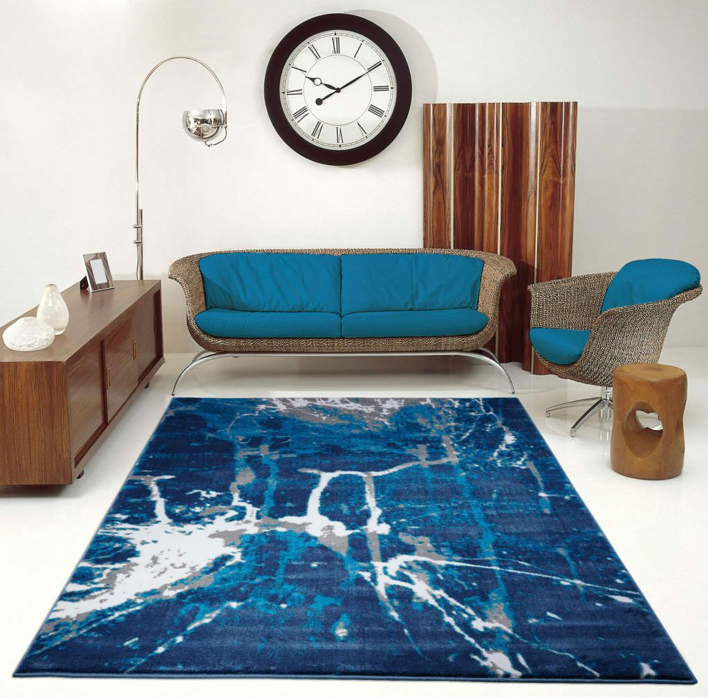 ANS10681 Anise Collection Soft Contemporary Abstract Area Rug Carpet in Blue and Grey