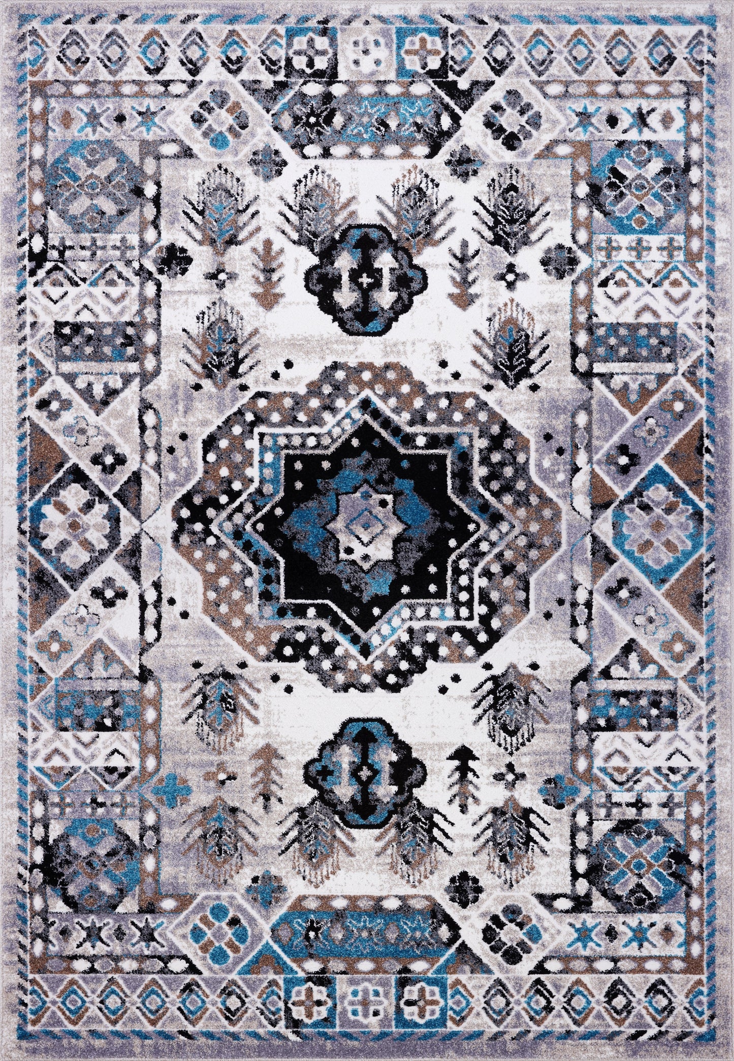 Athens Traditional Geometric Style Durable Innovative Soft Mat in Gray and Turquoise