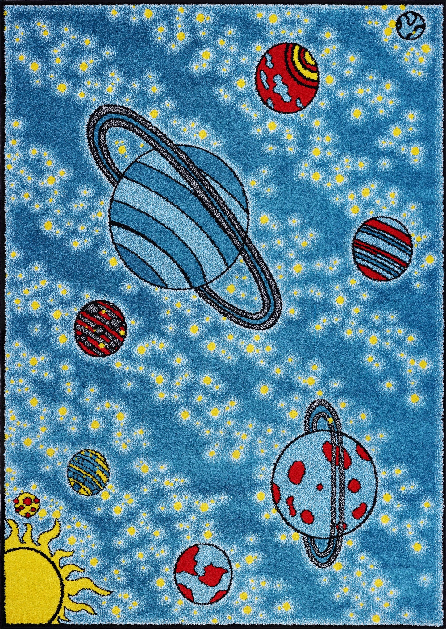 Universe Theme Innovative Indoor Kids Area Rug Carpet in Blue and Yellow
