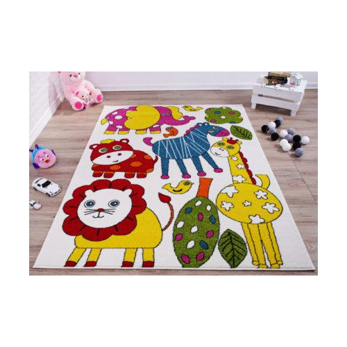 Cartoonish Style Animals Theme Made in Europe Indoor Kids Area Rug Carpet in Cream-Multi