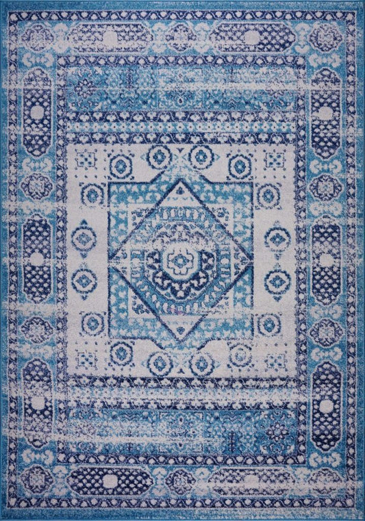 Zosia Traditional Style Diamond Design Polypropylene Turkish Mat Carpet in Blue