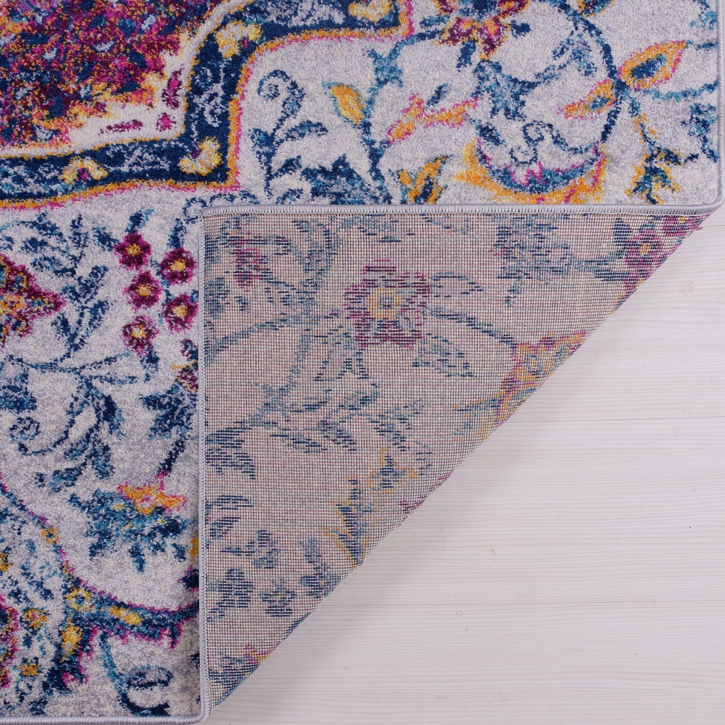 Maya Traditional Design Beautiful Polypropylene Mat Carpet in Blue Pink