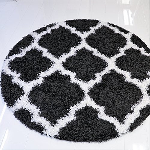 Rugs Black White Shaggy Area Rug Carpet Mat 5 Feet Round Circular Circle for Living Room Bedroom Patio Decoration