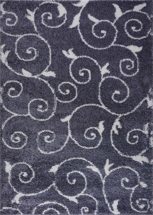 Shaggy Rabat Abstract Pattern Sustainable Spirals Style Indoor Area Rug Carpet, Dark Gray/White
