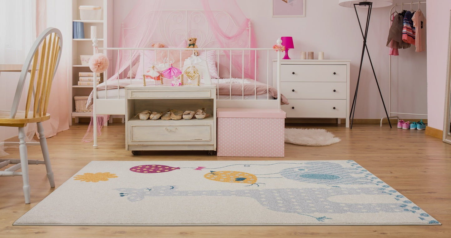 Giraffe Elephant Bird Kids Area Rug